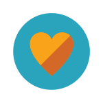 colorful icon graphic of yellow and orange heart in blue circle