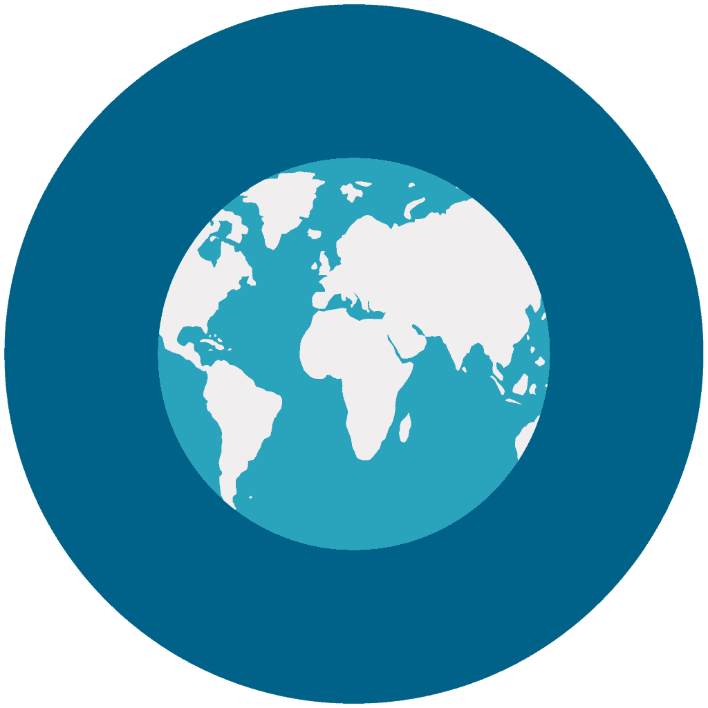 colorful icon graphic of teal globe in blue circle