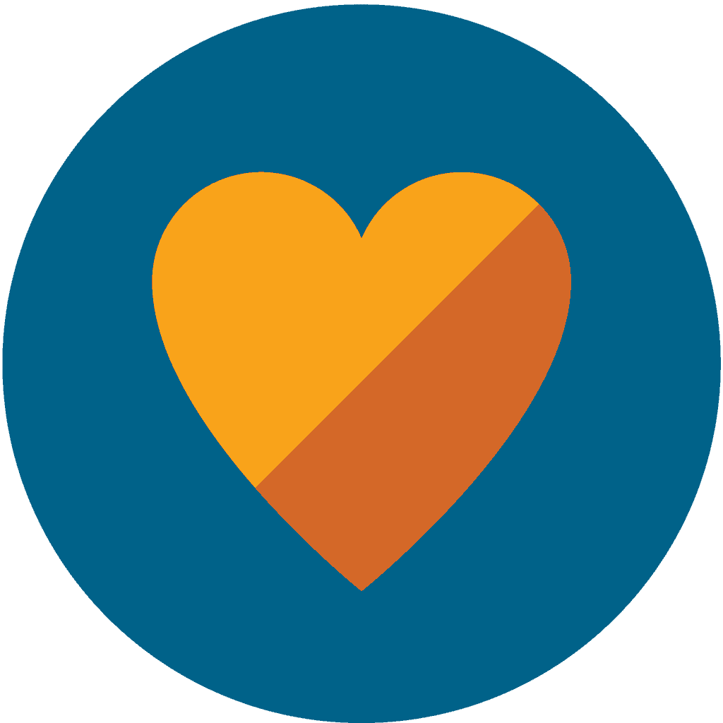 colorful icon graphic of yellow and orange heart in blue circle